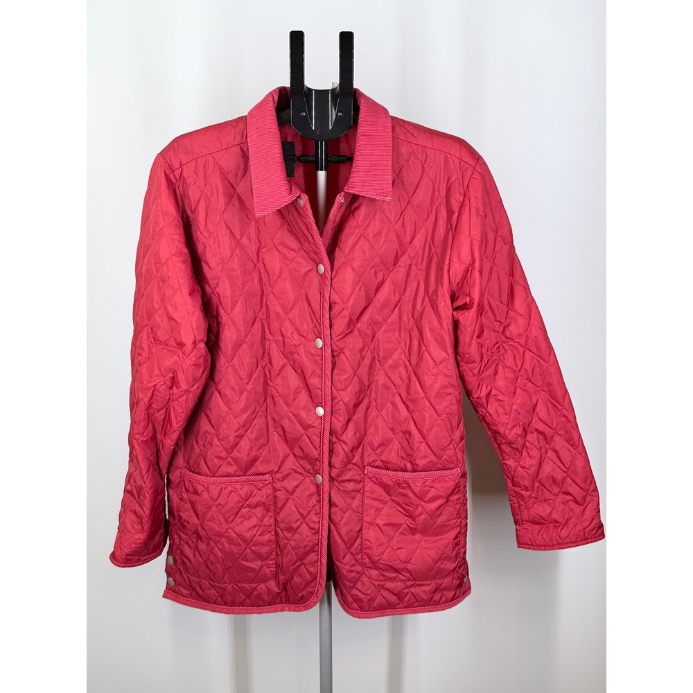 Cherokee Womens Pink Quilted Barn Jacket Corduroy Trim Snap Front Size M